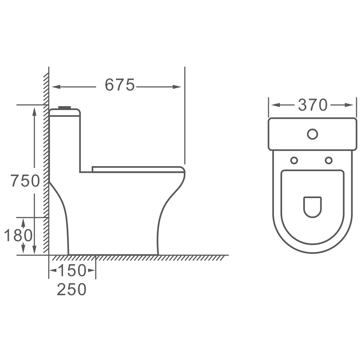 SANIKB HSJ-2550 one-piece toilet dimension drawing, 675 × 370 × 750 mm