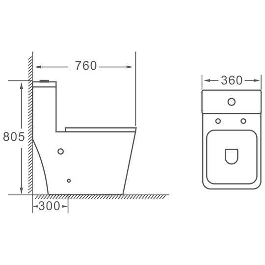 SANIKB HSJ-2555 one-piece toilet dimension drawing, 760 × 360 × 805 mm