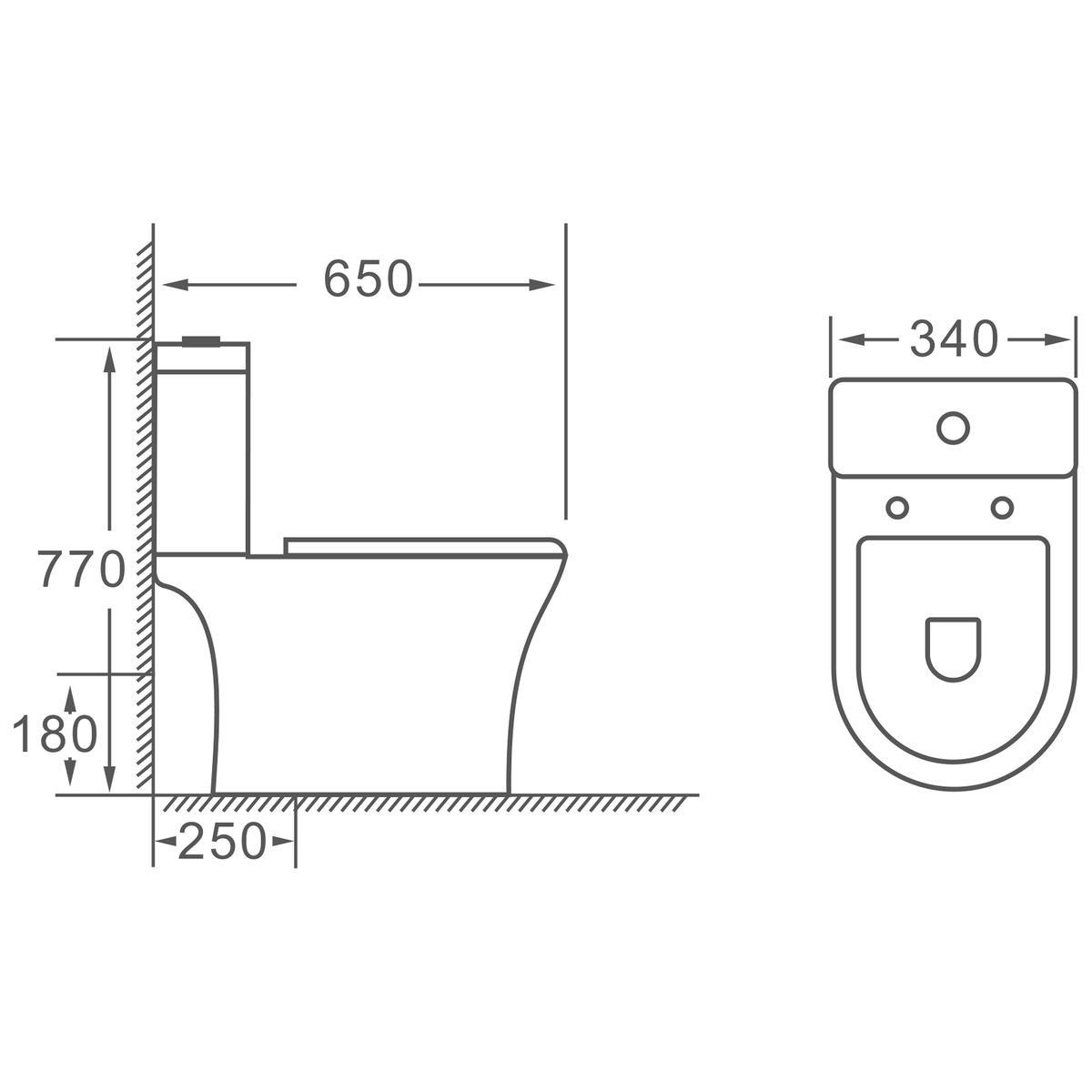 SANIKB HSJ-3047 two-piece toilet dimension drawing, 650 × 340 × 770 mm