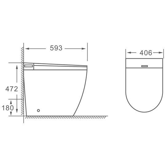 SANIKB HSJ-T04 floor-mounted smart toilet dimension drawing, 593 × 406 × 472 mm