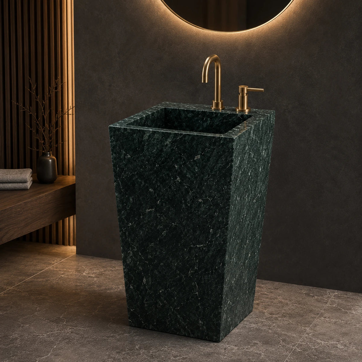 Indian Green Marble Square Pedestal Basin
