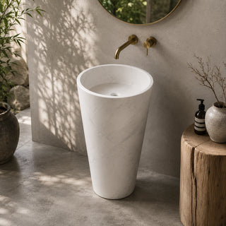 Jazz White Marble Cylindrical Pedestal Basin