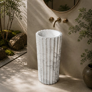 Jazz White Marble Fluted Pedestal Basin