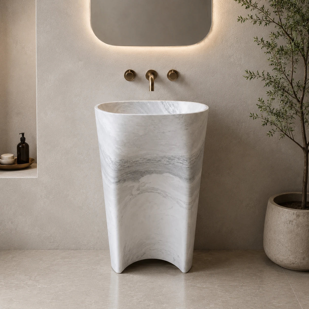 Jazz White Marble Hand-Carved Pedestal Basin
