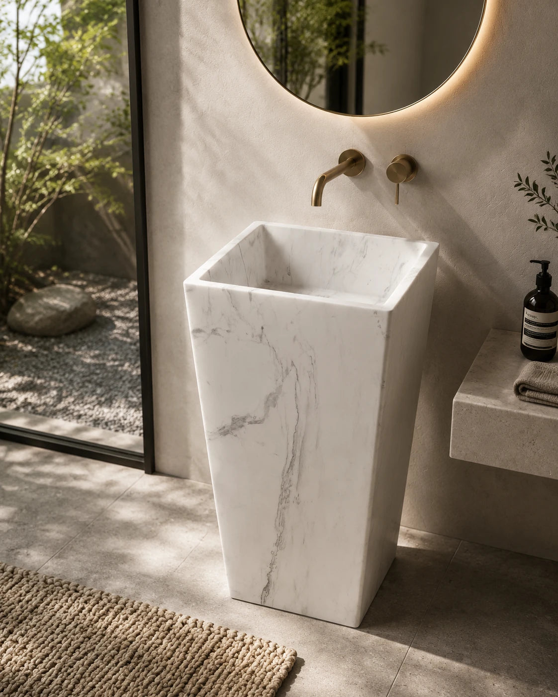 Jazz White Marble Square Pedestal Basin