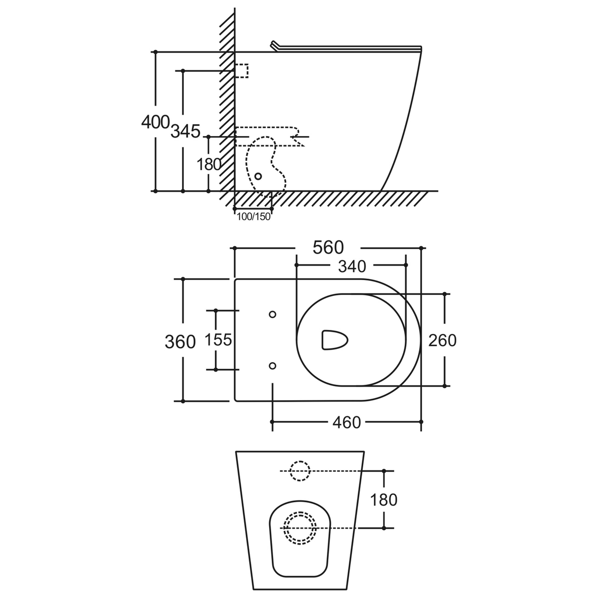 SANIKB LJ-B09 back-to-wall toilet dimension drawing, 560 × 360 × 400 mm