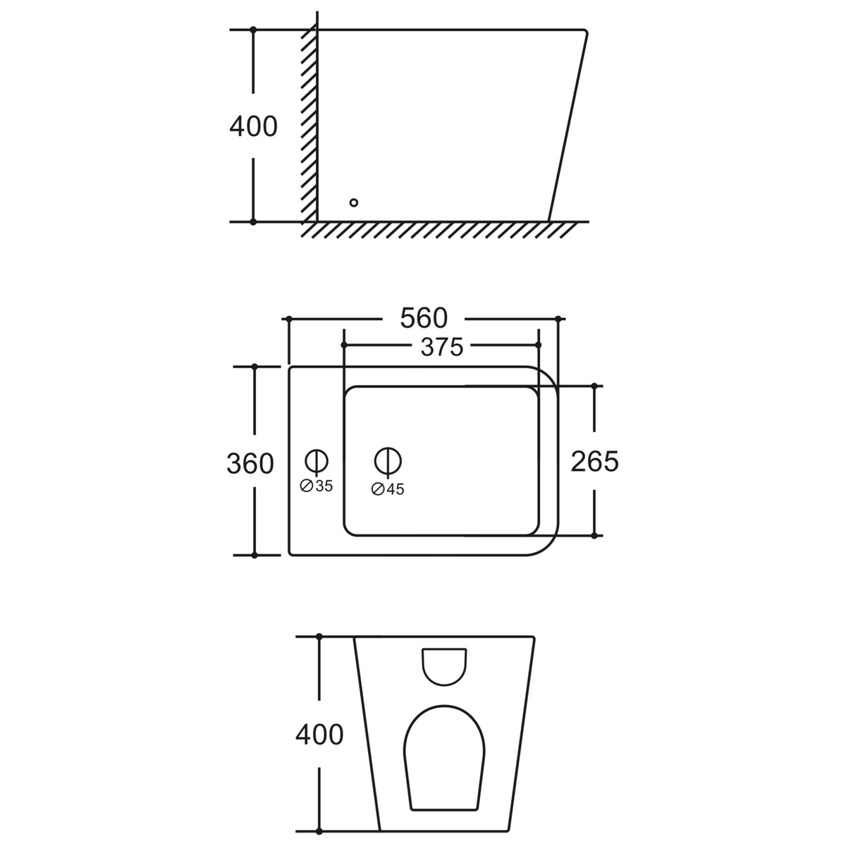 SANIKB LJ-D03 bidet dimension drawing, 560 × 360 × 400 mm