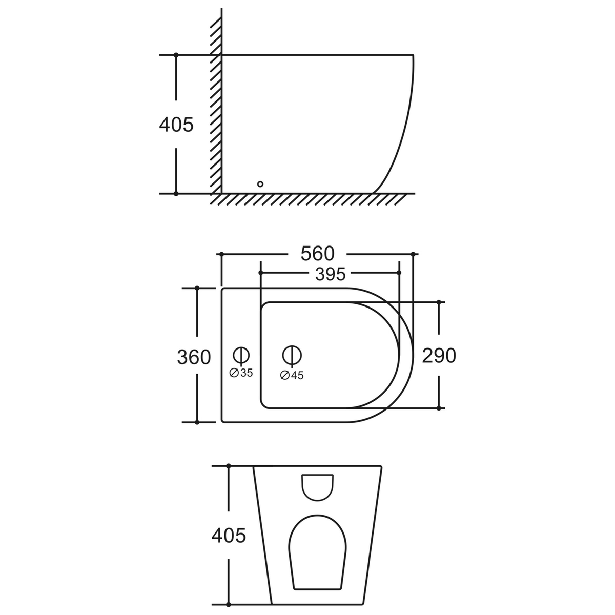 SANIKB LJ-D09 bidet dimension drawing, 560 × 360 × 405 mm