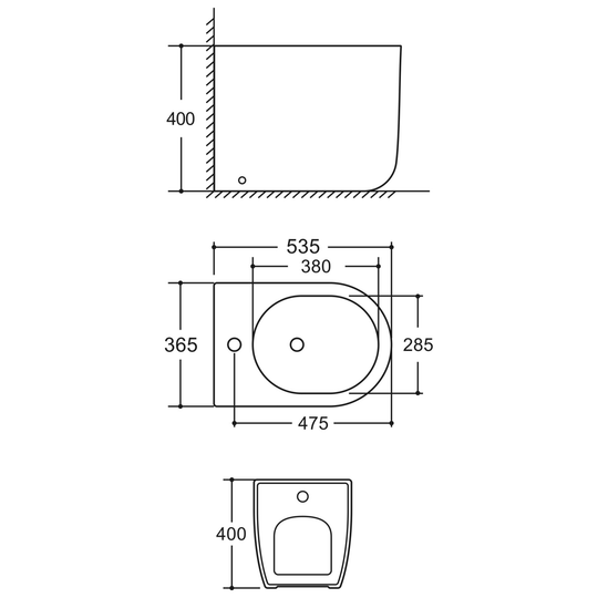 SANIKB LJ-DB15 bidet dimension drawing, 535 × 365 × 400 mm