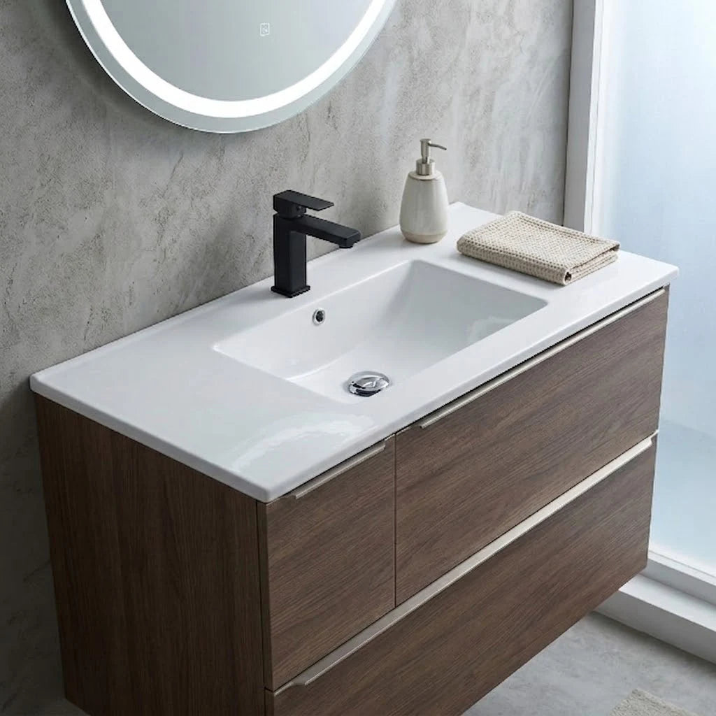 Multi size rectangular ceramic vanity sink installed in a styled bathroom — lifestyle scene, SANIKB SN1548.