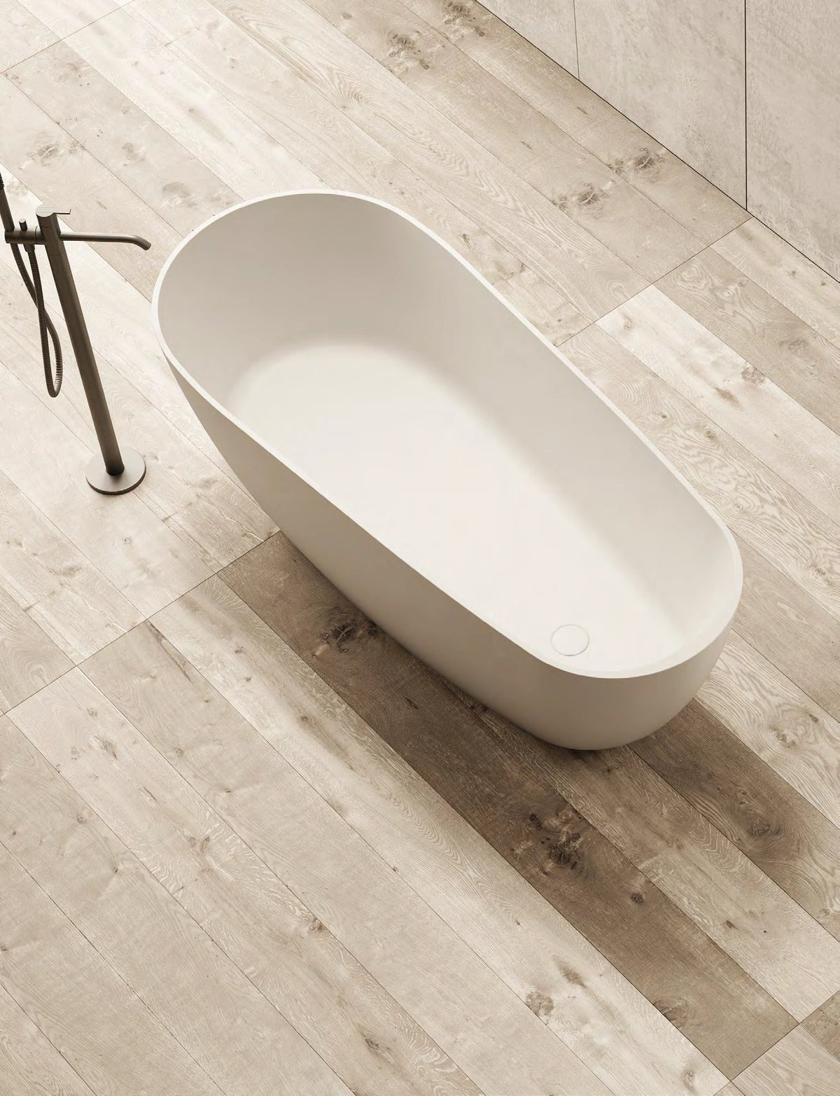 Narrow Rim Oval Solid Surface Bathtub - XA-8877; complete factory model view
