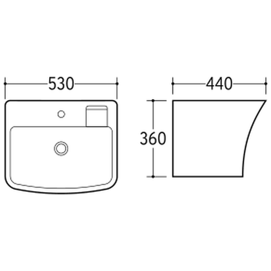 SANIKB NBK-207L wall-hung basin dimension drawing, 530 × 440 × 360 mm