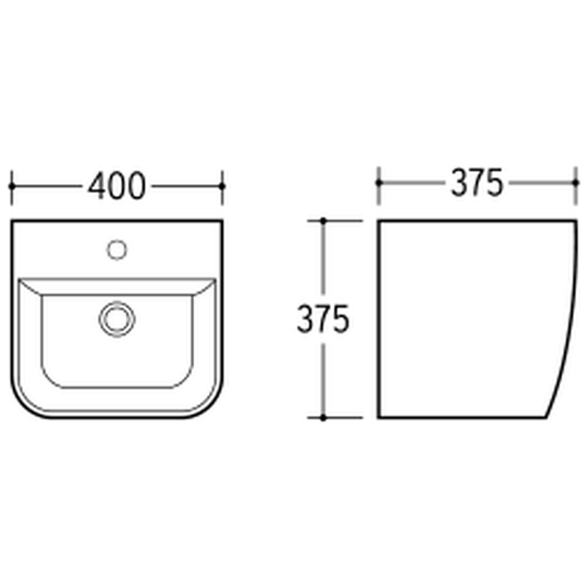 SANIKB NBK-246L wall-hung basin dimension drawing, 400 × 375 × 375 mm