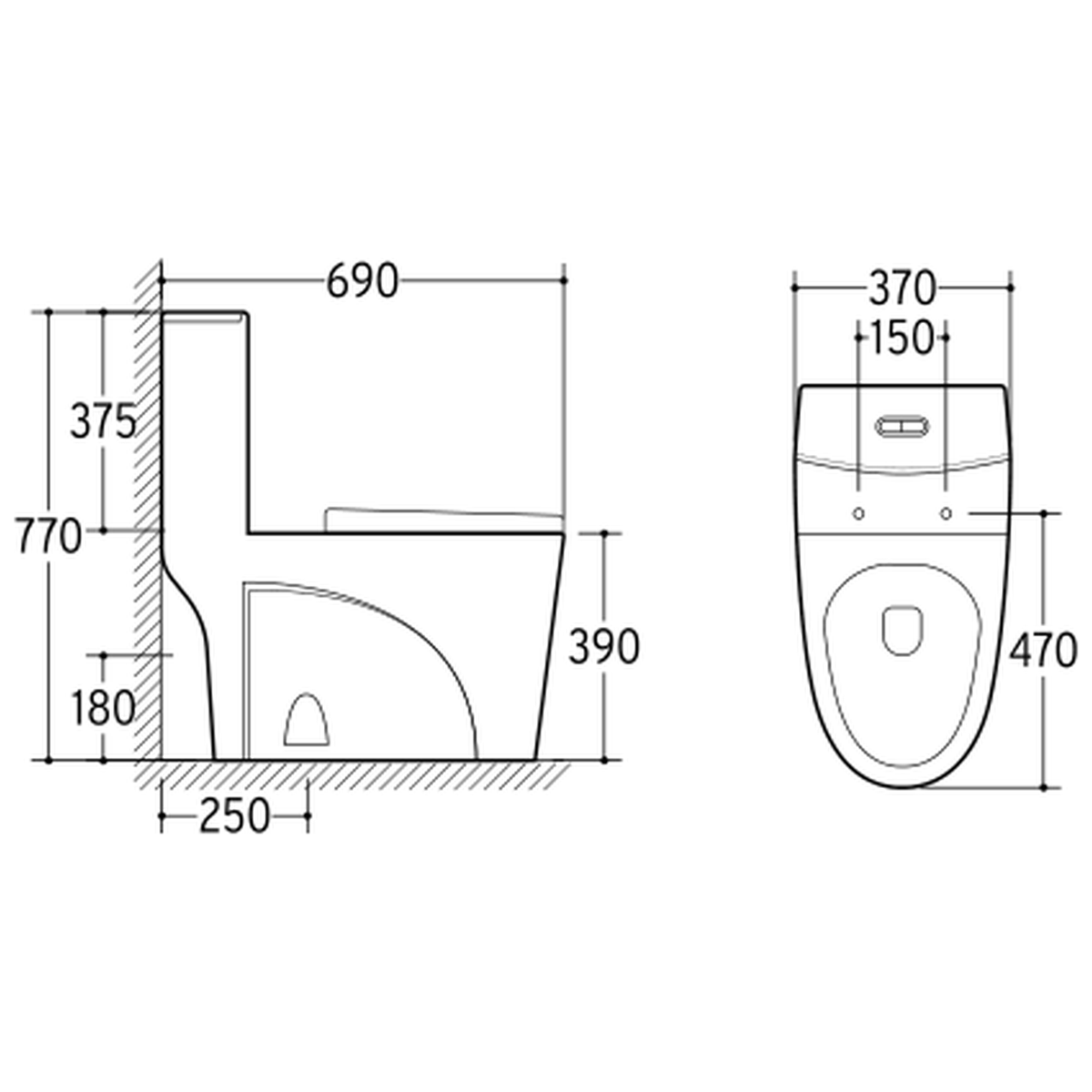 SANIKB NBK-3048 one-piece toilet dimension drawing, 690 × 370 × 770 mm