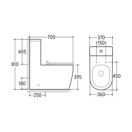 SANIKB NBK-3073 one-piece toilet dimension drawing, 700 × 370 × 800 mm