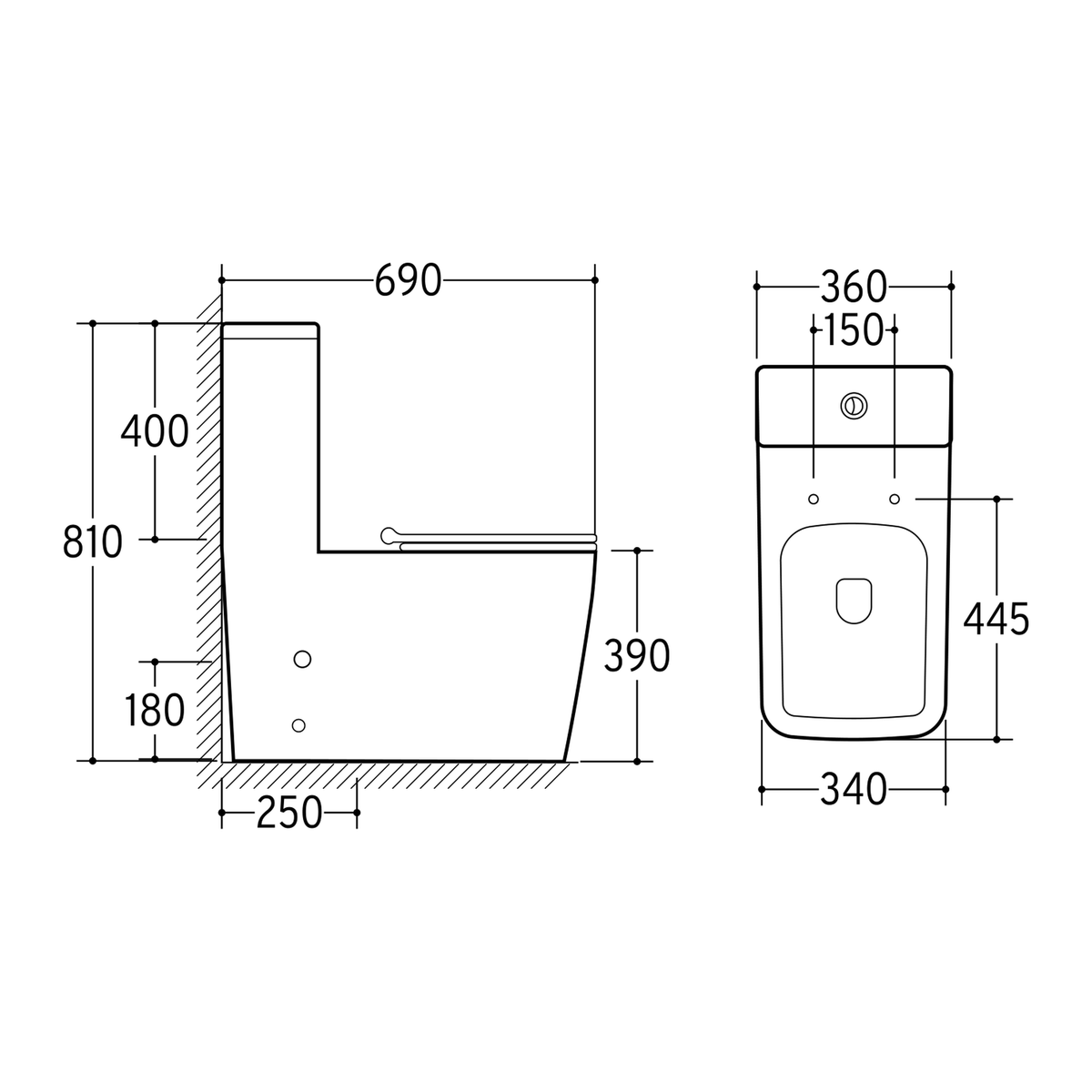 SANIKB NBK-3074 one-piece toilet dimension drawing, 690 × 360 × 810 mm