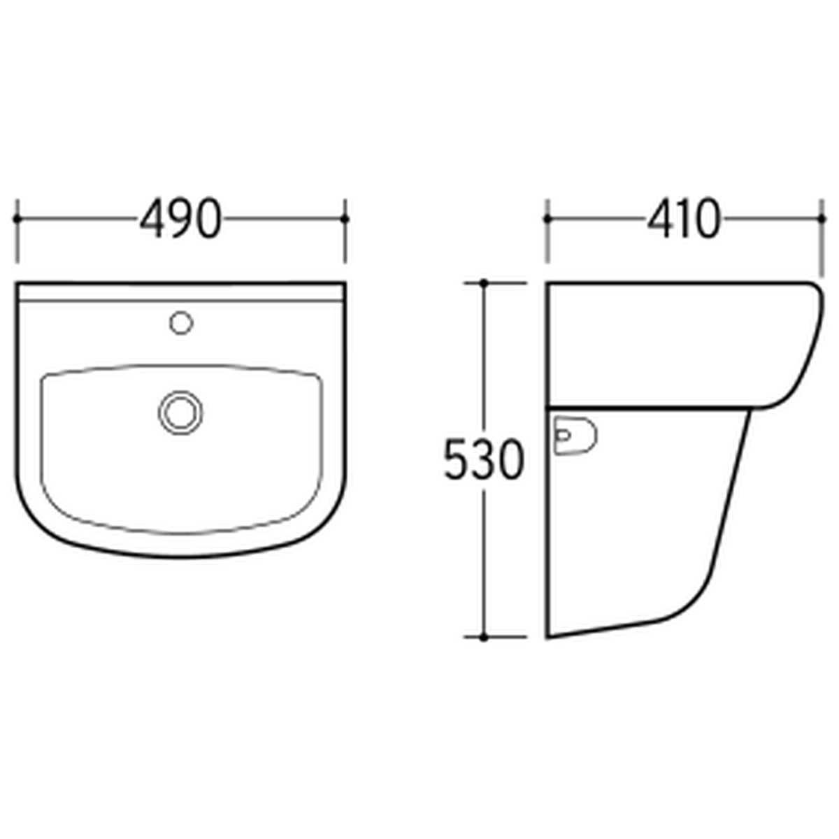 SANIKB NBK-509F wall-hung basin dimension drawing, 490 × 410 × 530 mm