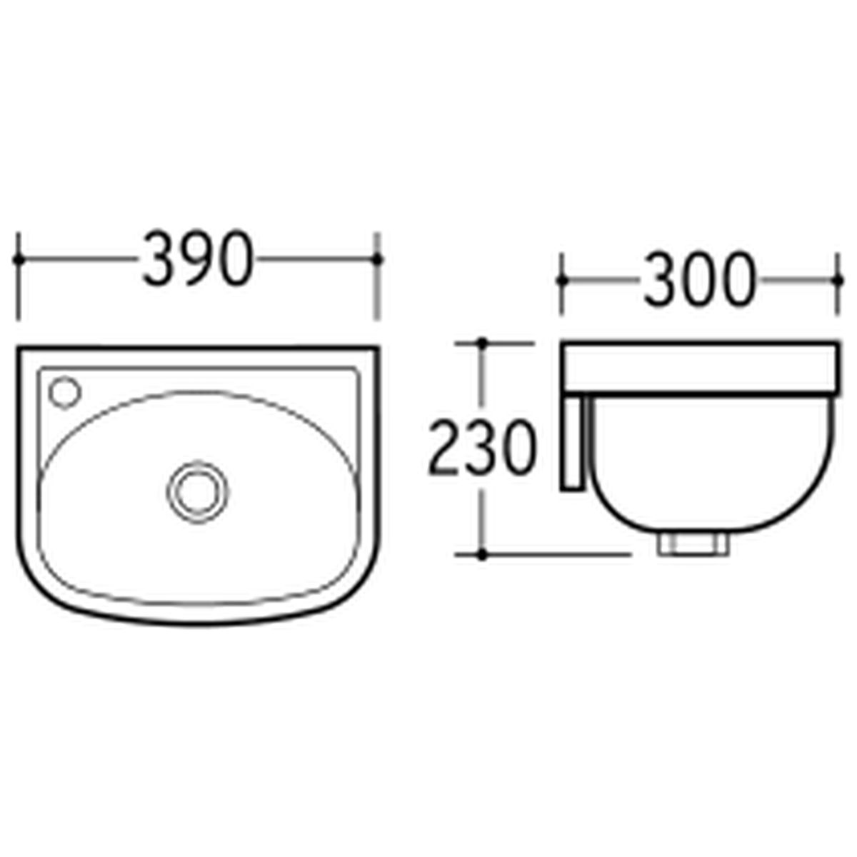 SANIKB NBK-513 wall-hung basin dimension drawing, 390 × 300 × 230 mm