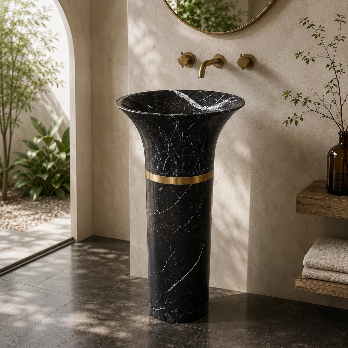 Nero Marquina Marble Flared Pedestal Basin
