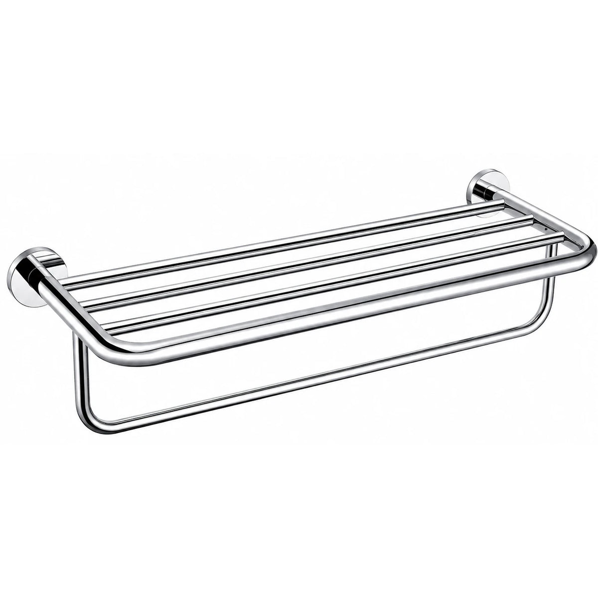 Polished Chrome Towel Shelf with Bar — wall-mounted SUS304 stainless steel bathroom hardware | SANIKB