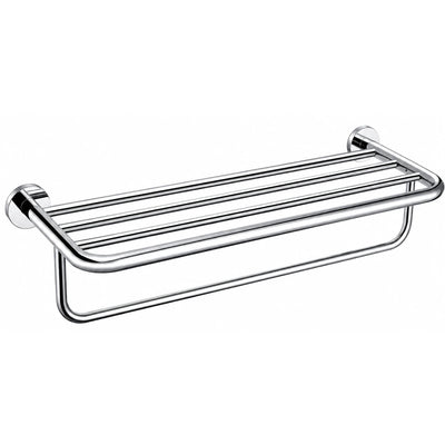 Polished Chrome Towel Shelf with Bar — wall-mounted SUS304 stainless steel bathroom hardware | SANIKB