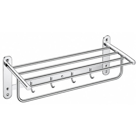 Polished Chrome Towel Shelf with Bar — wall-mounted SUS304 stainless steel bathroom hardware | SANIKB