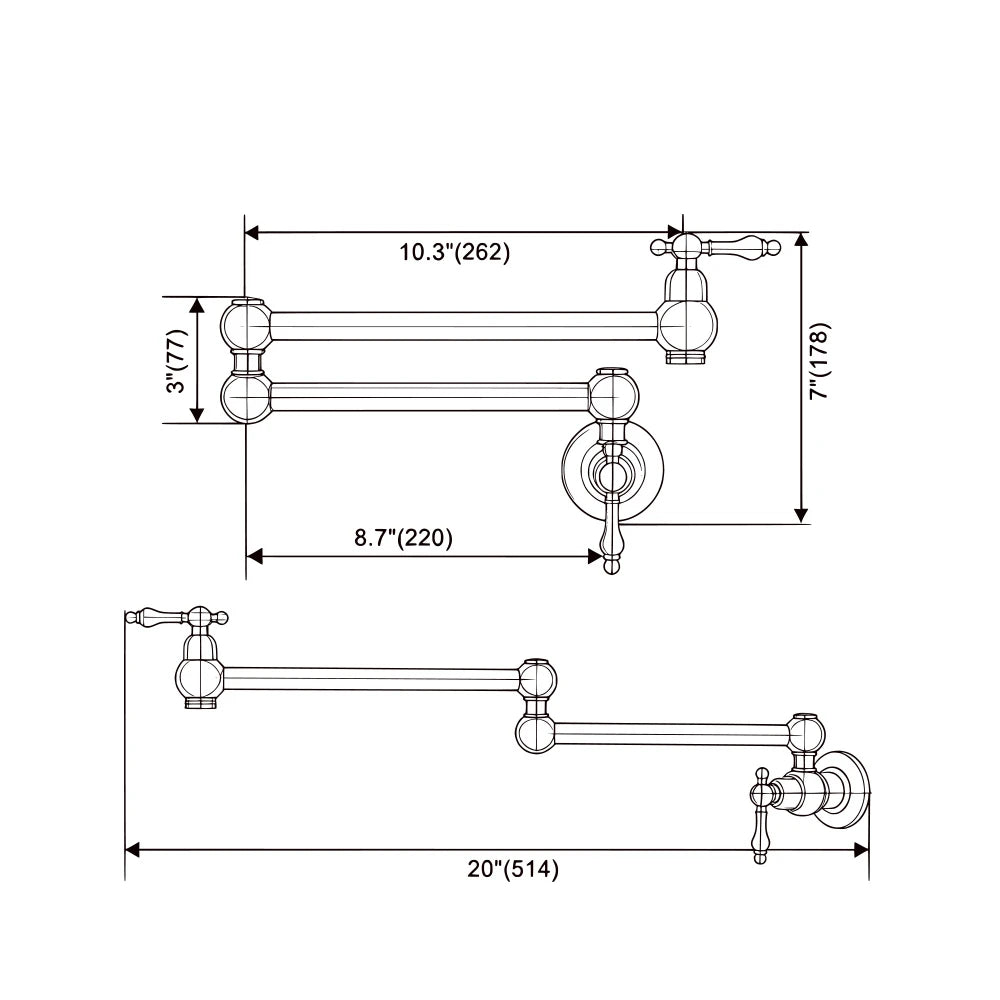 Dimensioned spec drawing for SANIKB FYF-05042 wall-mount pot filler kitchen faucet.