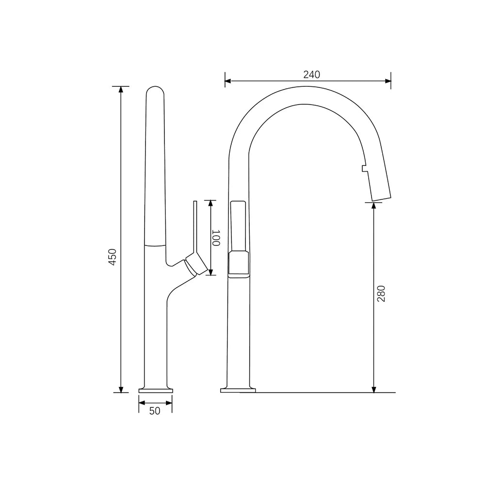 Dimensioned spec drawing for SANIKB FYF-05033 pull down kitchen faucet.