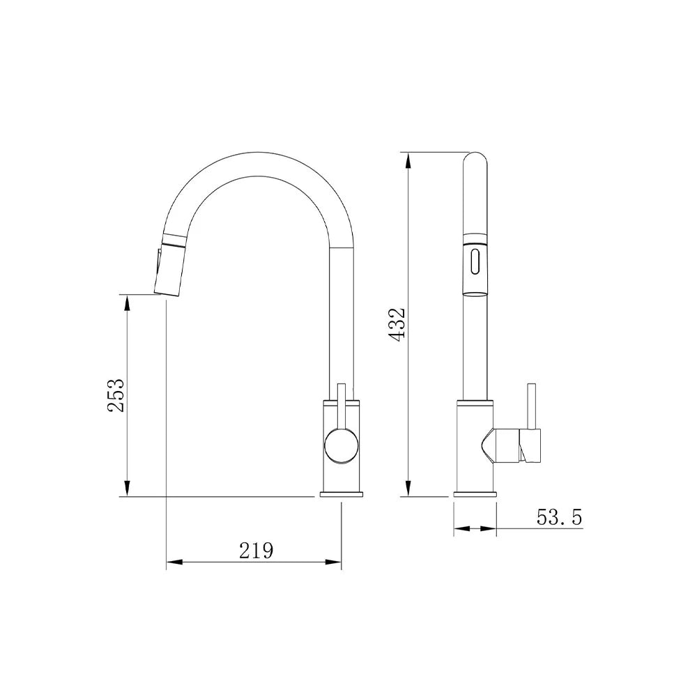 Dimensioned spec drawing for SANIKB FYF-05050 pull-down kitchen faucet