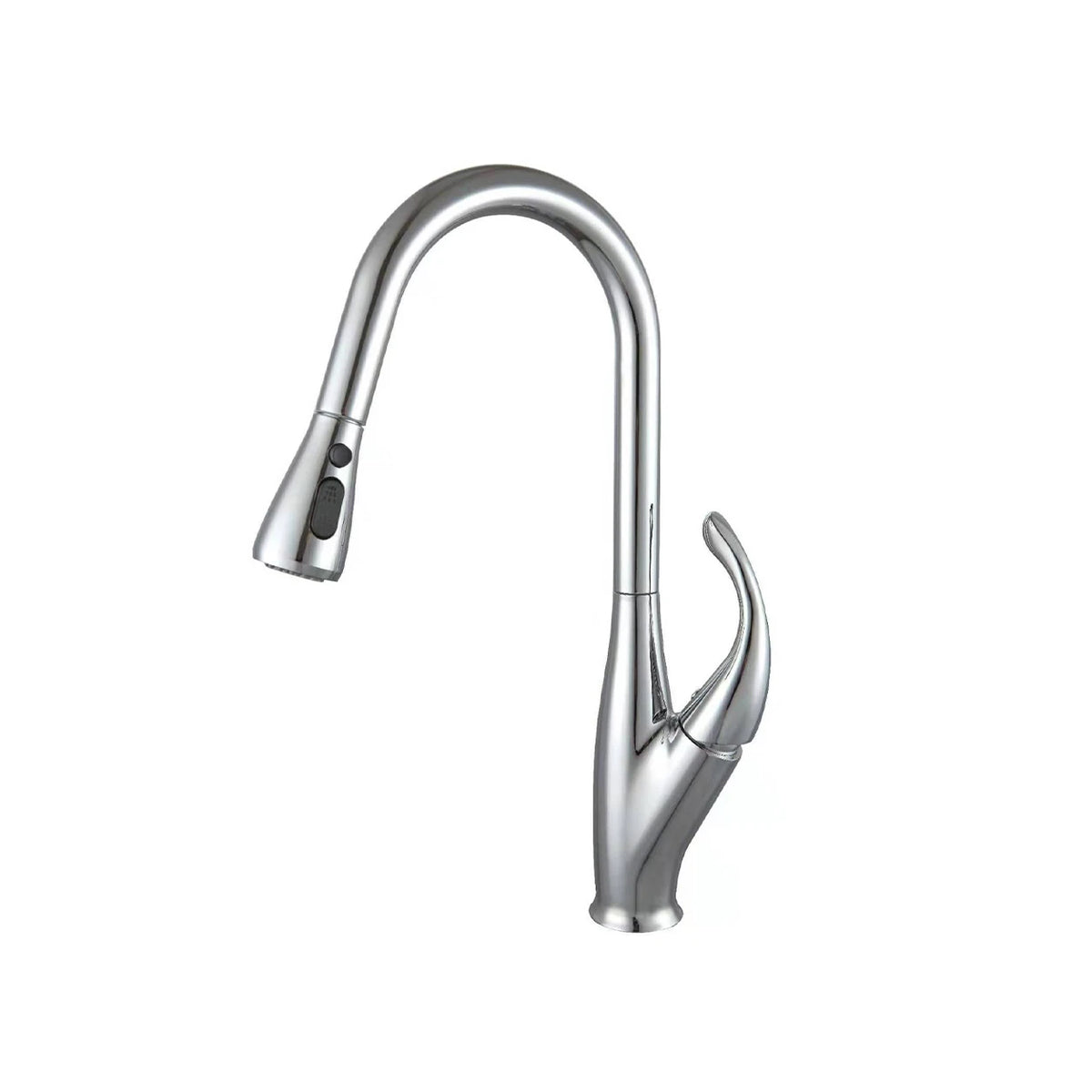 Polished chrome pull-down kitchen faucet, brass body, high-arc gooseneck spout with sculpted tulip lever — SANIKB FYF-05025