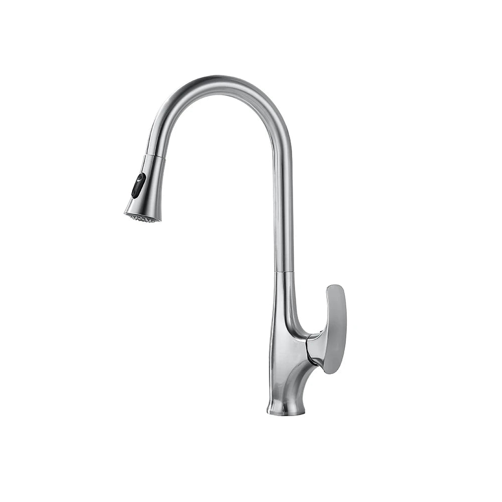 Brushed nickel pull-down kitchen faucet, brass body, high-arc gooseneck spout with spray head — SANIKB FYF-05127
