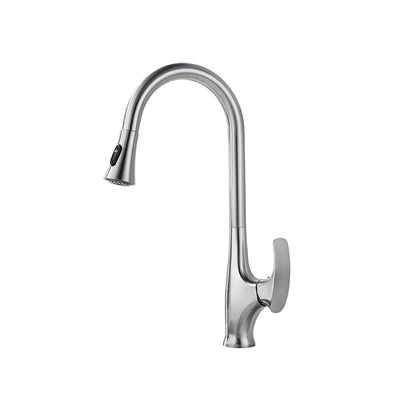 Brushed nickel pull-down kitchen faucet, brass body, high-arc gooseneck spout with spray head — SANIKB FYF-05127