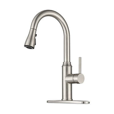 Brushed nickel pull-down kitchen faucet with straight round body, side pin lever and deck plate — SANIKB DL-05 137-NY