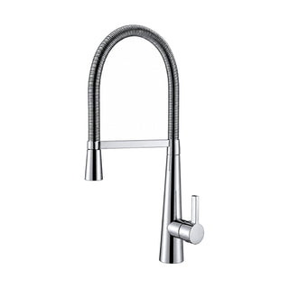 Chrome spring pull-down kitchen faucet with tapered cone body and spray head docked on an arm — SANIKB DL-05 088-CP
