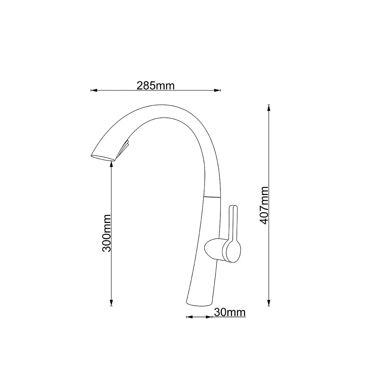 Dimensioned spec drawing for SANIKB FYF-05016 pull down kitchen faucet.