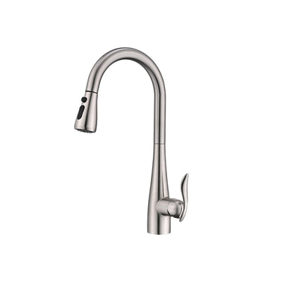Brushed nickel pull-down kitchen faucet, stainless steel, high-arc gooseneck spout with dual-spray head — SANIKB FYF-05024