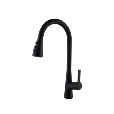 Matte black pull-down kitchen faucet, stainless steel body, high-arc gooseneck spout — SANIKB FYF-05032.