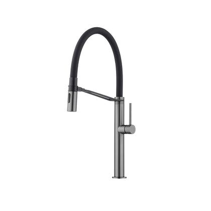 Gunmetal grey pull-down kitchen faucet, stainless steel, black gooseneck spring spout - SANIKB FYF-05046.