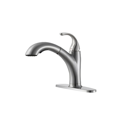 Brushed nickel pull-out kitchen faucet, brass body, low-arc spout with pull-out spray head — SANIKB FYF-05020.