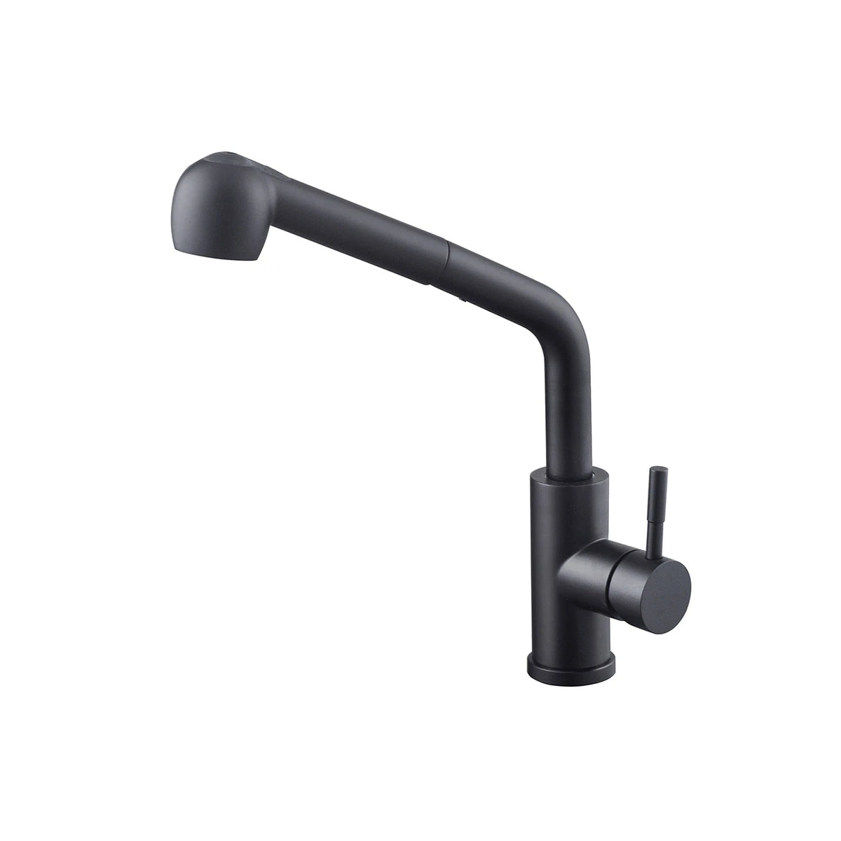 Matte black pull out kitchen faucet, stainless steel body, angular pull-out spray head — SANIKB FYF-05023.