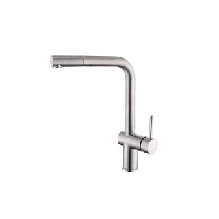 Brushed stainless steel pull-out kitchen faucet, stainless steel body, L-shaped high spout with pull-out spray — SANIKB FYF-05043