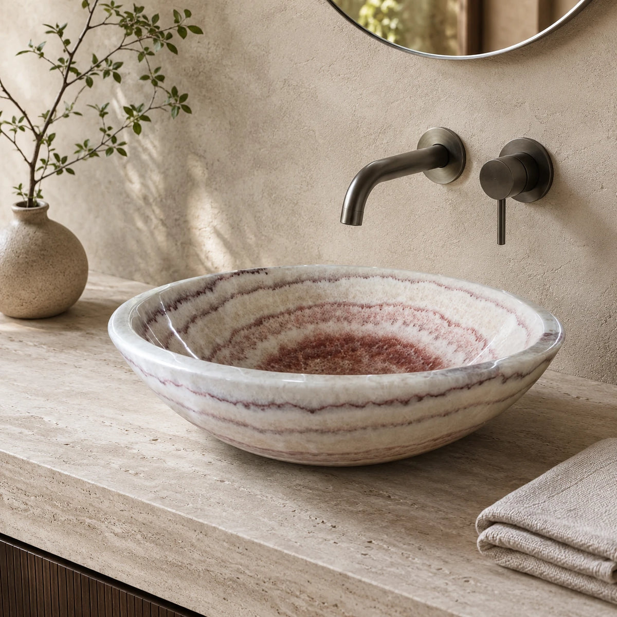 Red Onyx Round Vessel Basin 16.5×5.5