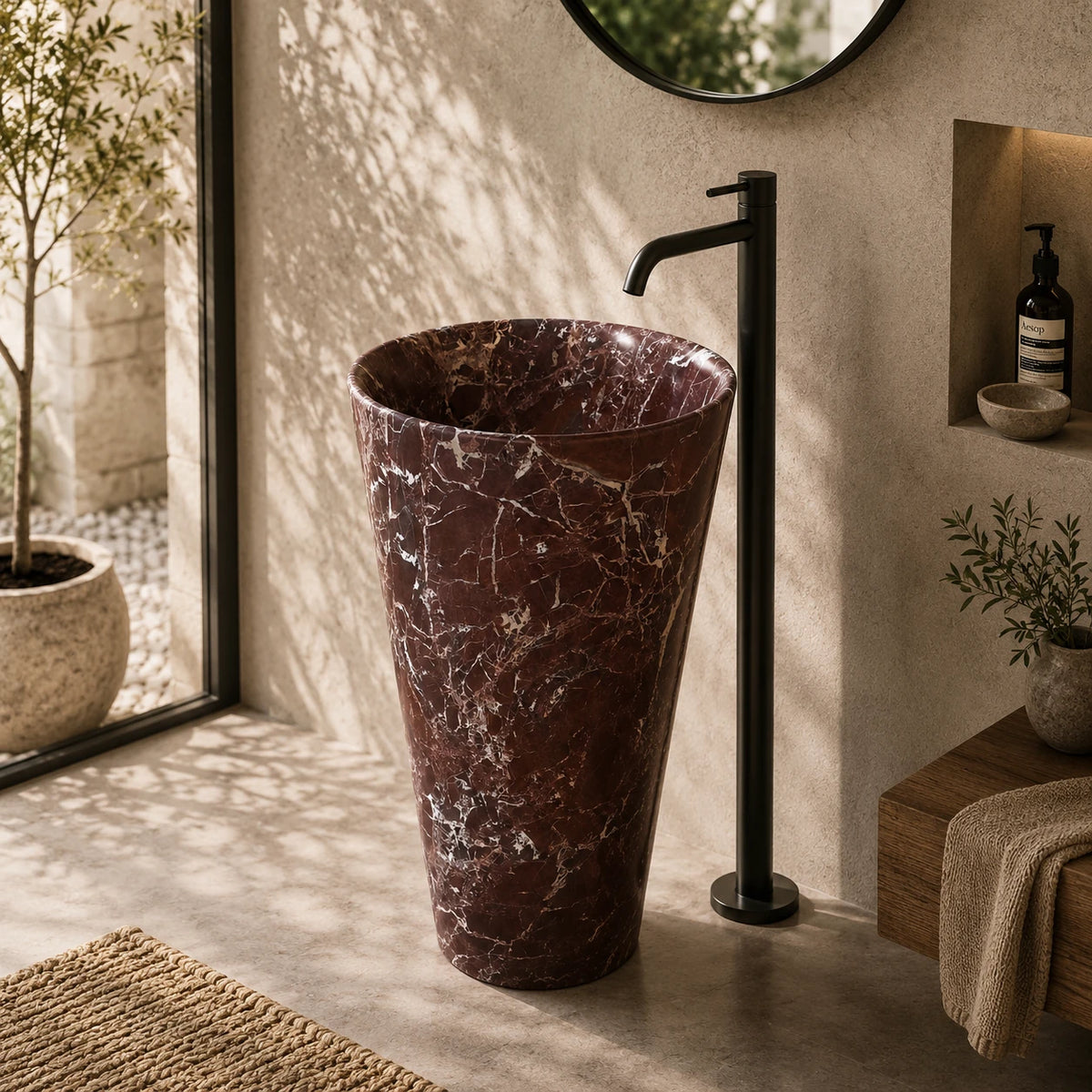 Rosso Levanto Marble Tapered Pedestal Basin