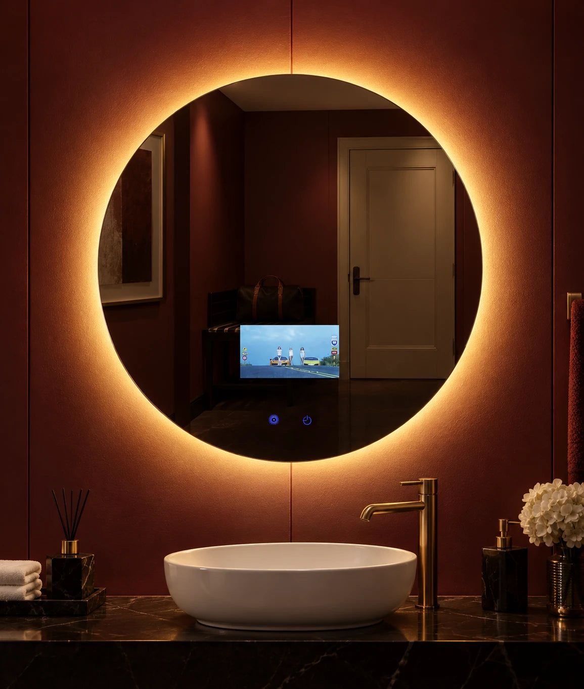 Round LED TV Mirror — full product view; KS-5001