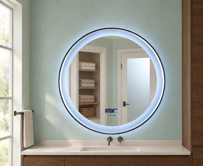 Round Wide Ring LED Mirror with Display — full product view; KS-2008