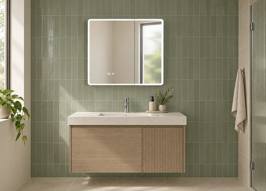 Rounded Front LED Mirror Cabinet — catalog detail view; KS-4003