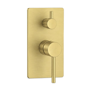 Brushed gold rectangular shower valve trim with lever and diverter knob above, shown with rough-in body — SANIKB SP1003C 22 43 1