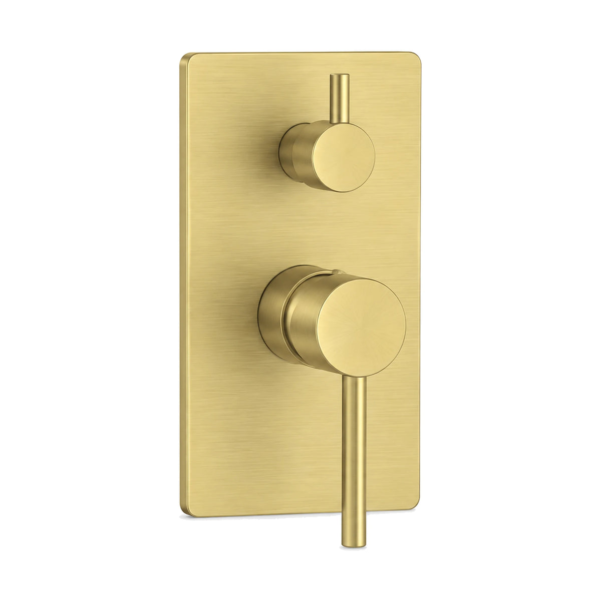 Brushed gold rectangular shower valve trim with lever and diverter knob above, shown with rough-in body — SANIKB SP1003C 22 43 1