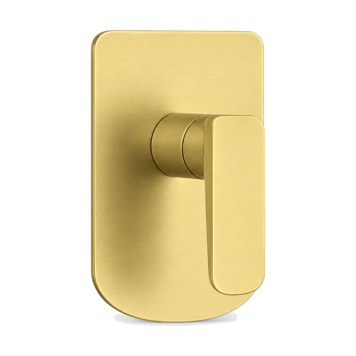 Brushed gold rounded-rectangle shower valve trim with single flat lever, shown with rough-in body — SANIKB SP1007 21 43 1