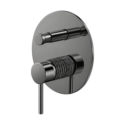 Gun metal grey round valve trim with ribbed cylinder, pin lever and diverter knob, with rough-in body — SANIKB SP064 22 45 1